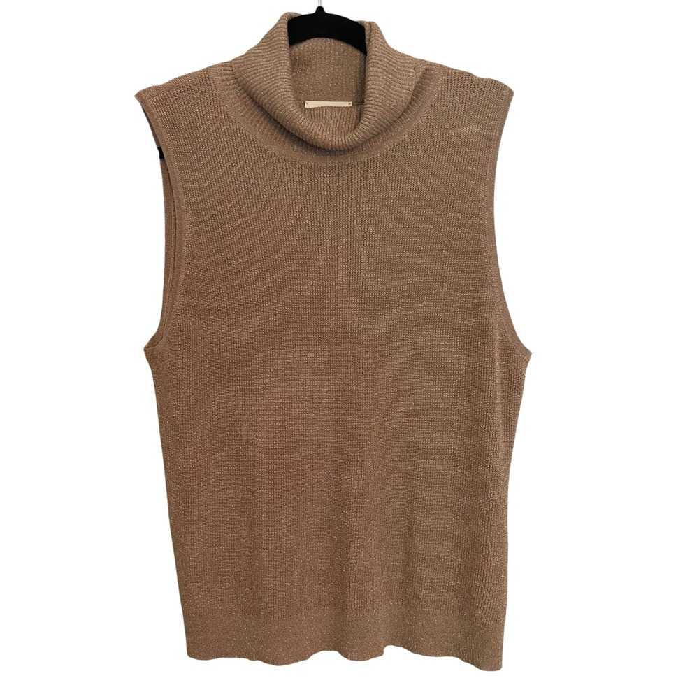 L'AGENCE Metallic Bronze Sleeveless Turtleneck Sweater Shell XL